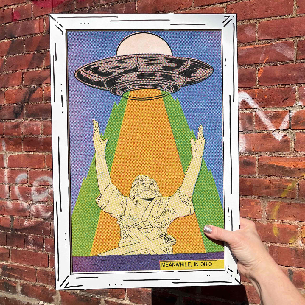 Big Butter Jesus Ohio Statue (Touchdown Jesus Abduction) Art Print