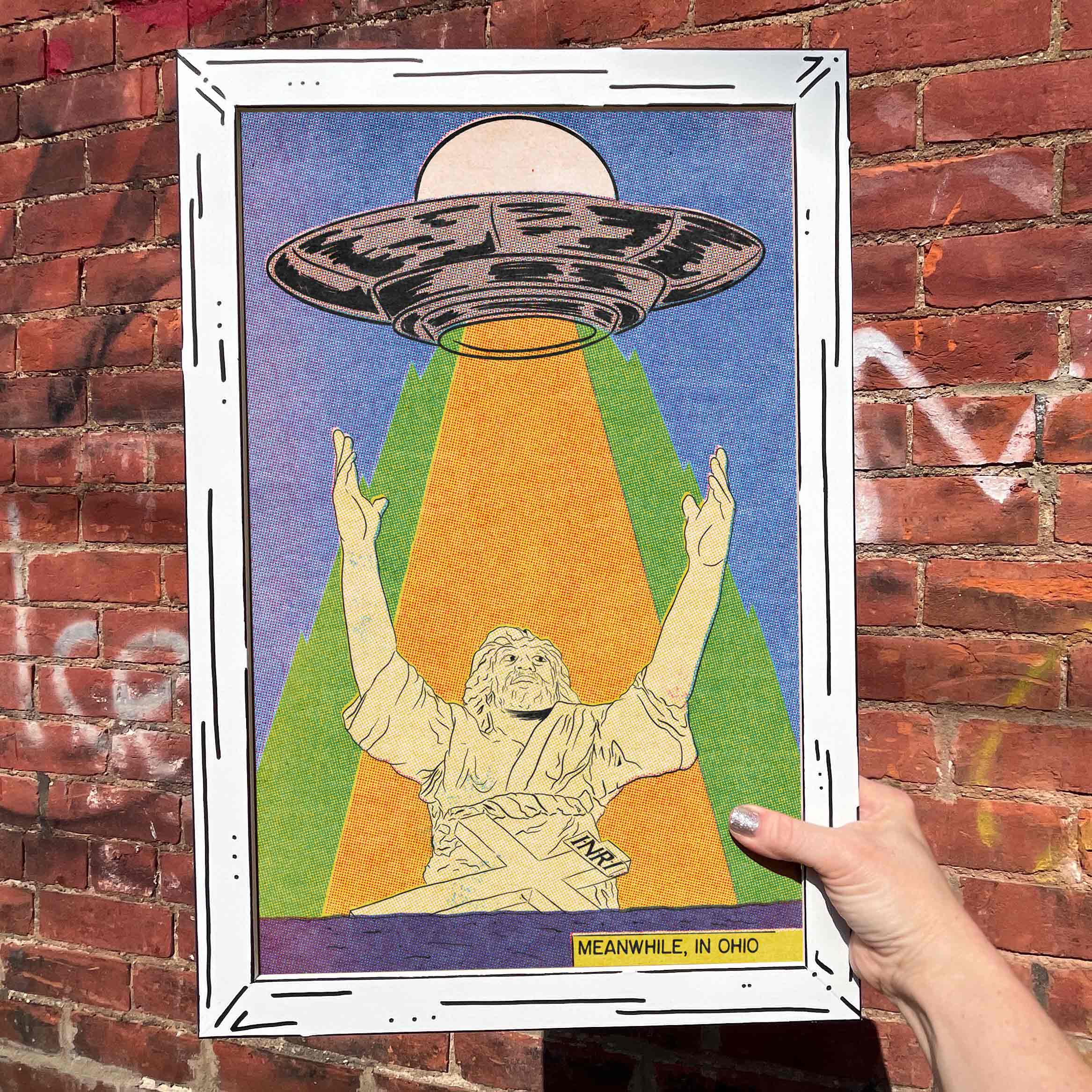Big Butter Jesus Ohio Statue (Touchdown Jesus Abduction) Art Print