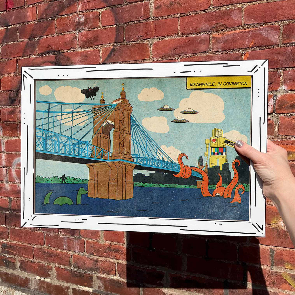 Covington Roebling Bridge Monster Attack Art Print