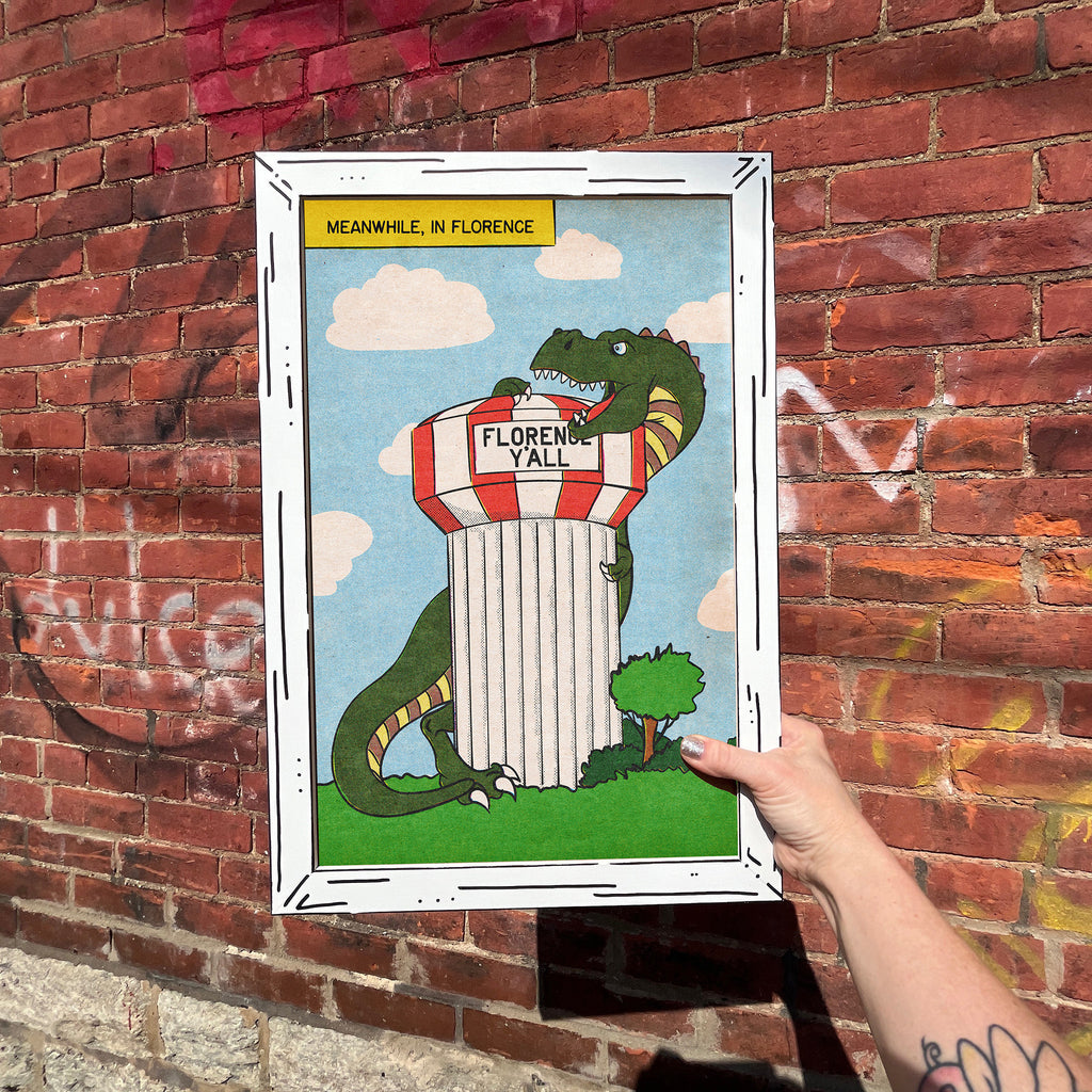 T-Rex Florence Y'all Comic Book Art Print