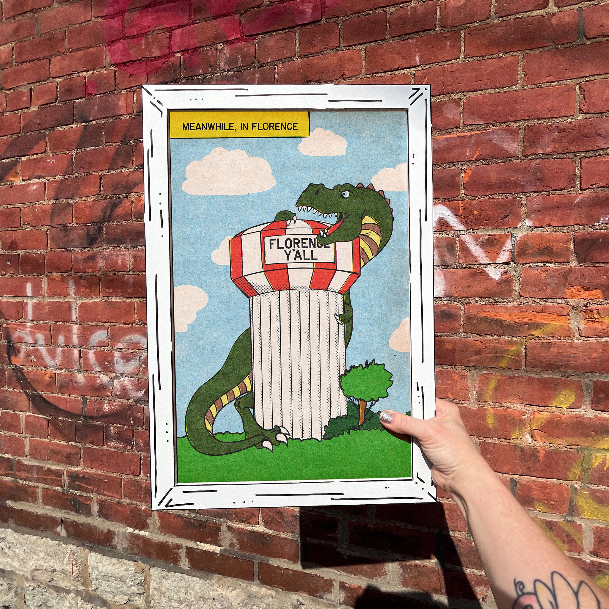 T-Rex Florence Y'all Comic Book Art Print