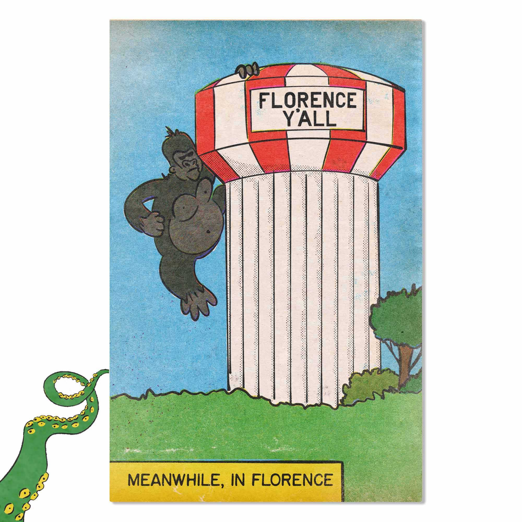 Florence Y'all Water Tower Gorilla Attack Art Print
