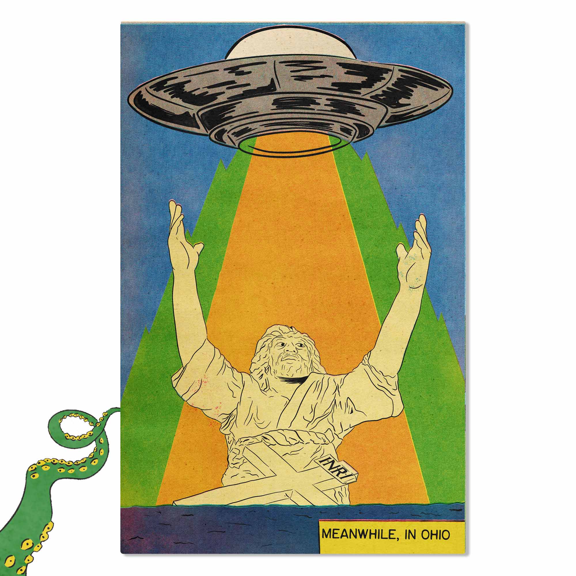 50万円です。Jesus(ジーザス)宇宙人A4サイズです。 Big Butter Jesus Ohio Statue (Touchdown Jesus Abduction) Art Print