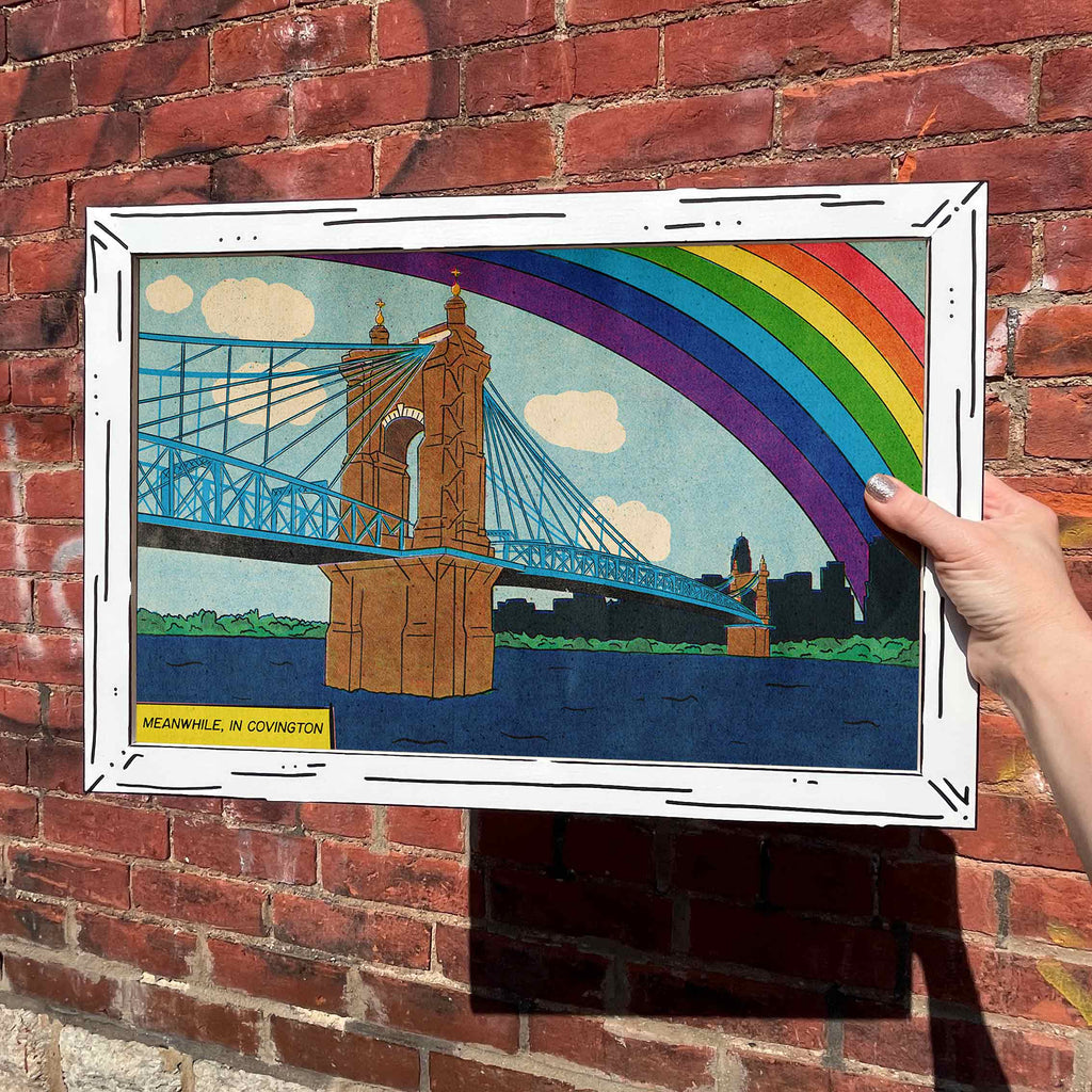 Covington Roebling Bridge Rainbow Art Print