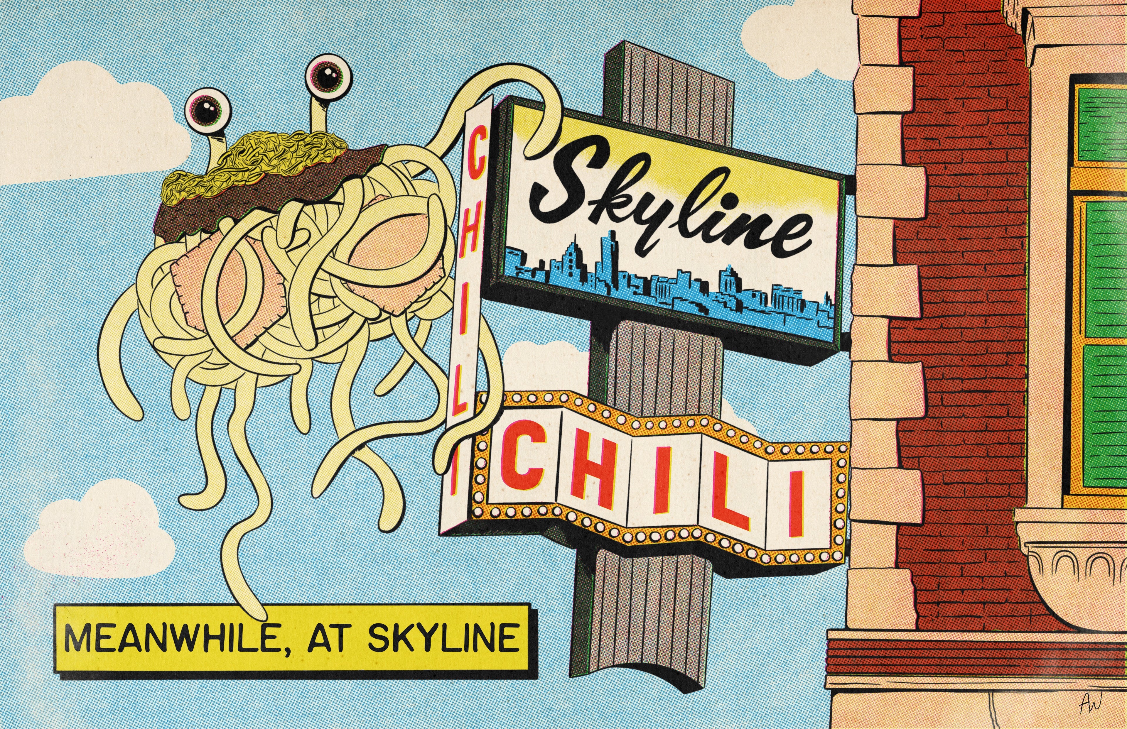 Flying Spaghetti Monster Visits Clifton Skyline Chili