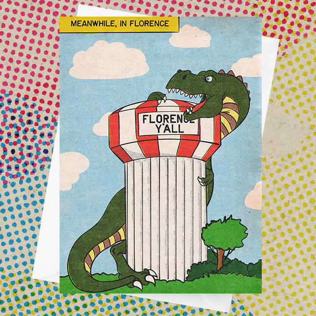 Florence Y'all Water Tower T-Rex Greeting-Card