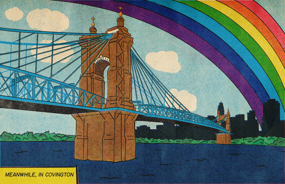 Covington Roebling Bridge Rainbow Art Print