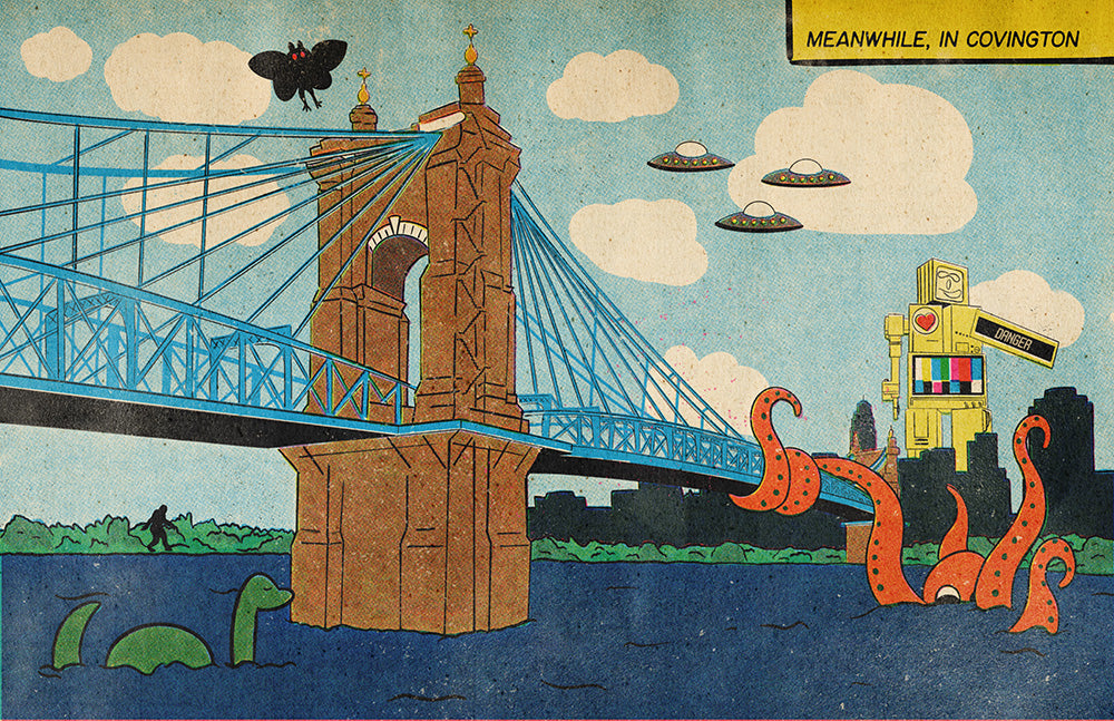 Covington Roebling Bridge Monster Attack Art Print