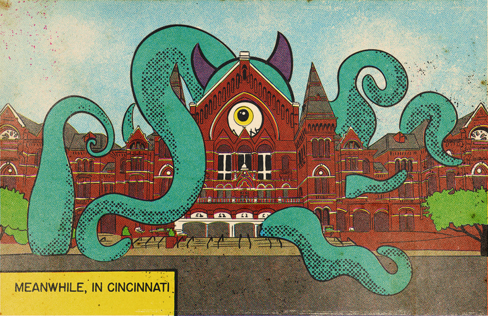Cincinnati Music Hall Octopus Attack Art Print