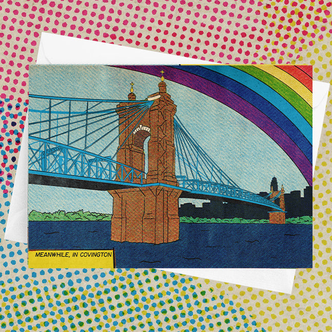 Covington Roebling Bridge Rainbow Greeting Card