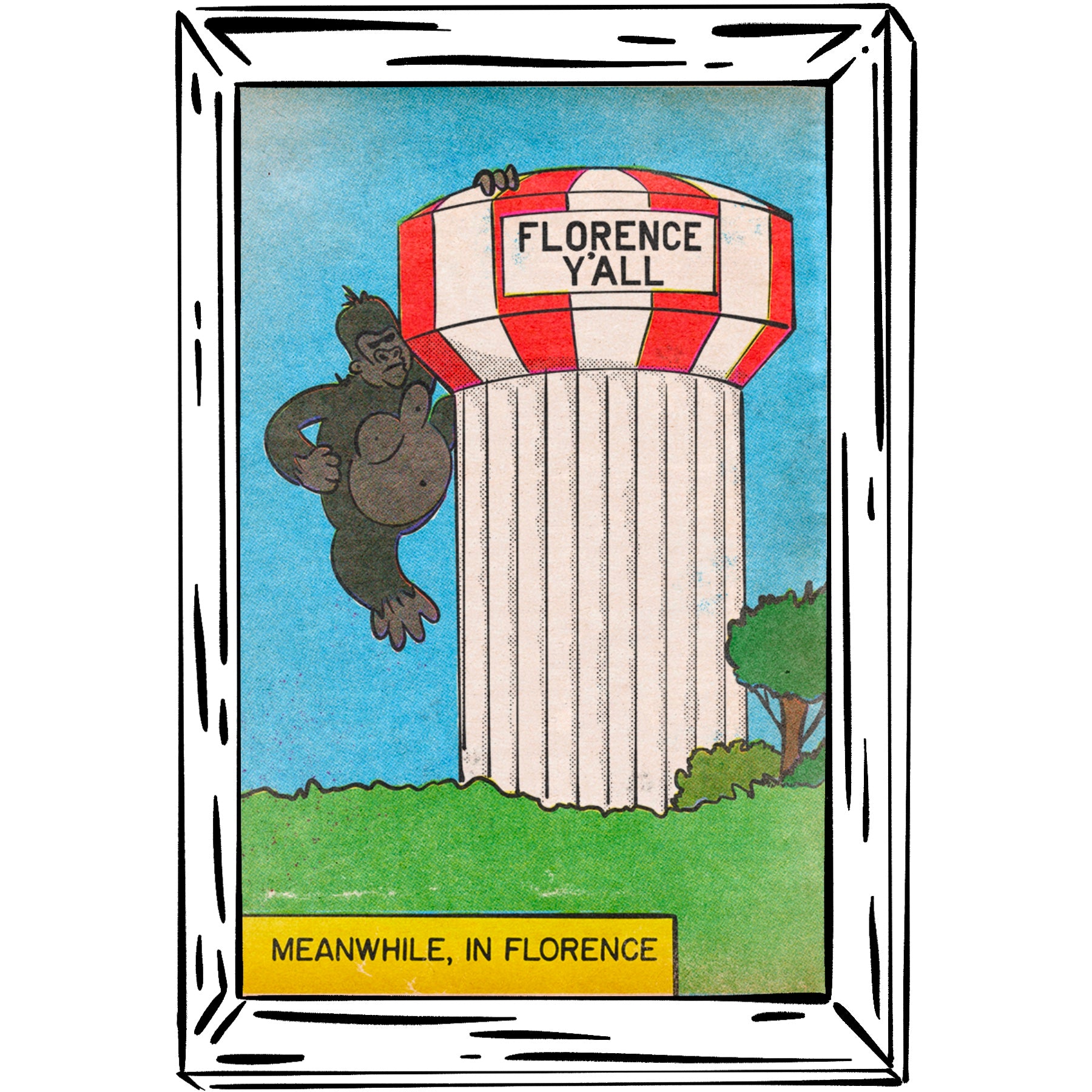Florence Y'all Water Tower Gorilla Attack Art Print
