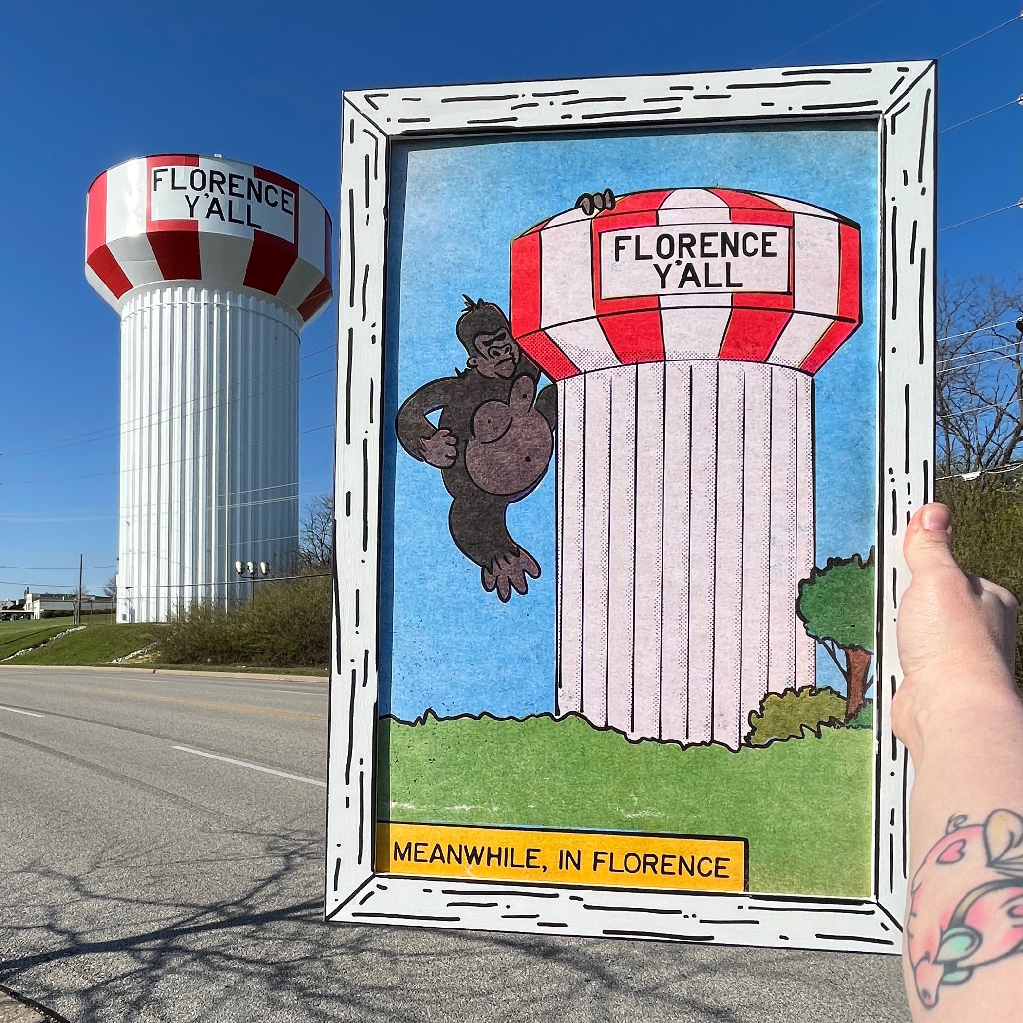 Florence Y'all Water Tower Gorilla Attack Art Print